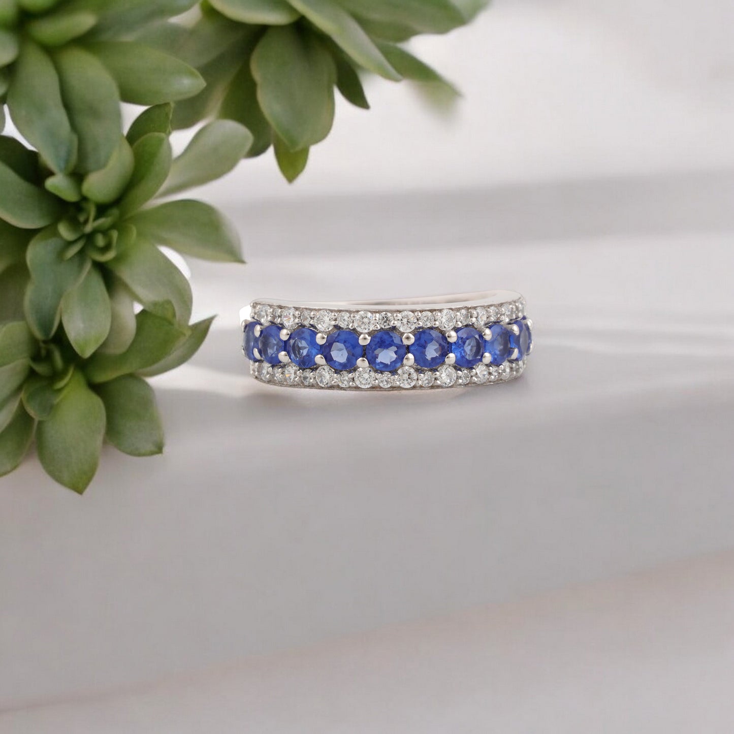 Elegant 925 Sterling Silver Labmade Gemstone Eternity Band Ring- Sapphire, Emerald, Ruby | Navrii with AAA+ Quality CZ Gemstones