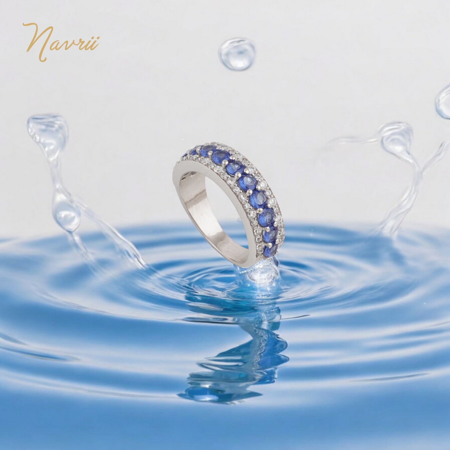 Elegant 925 Sterling Silver Labmade Gemstone Eternity Band Ring- Sapphire, Emerald, Ruby | Navrii with AAA+ Quality CZ Gemstones
