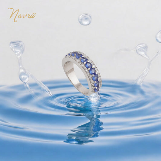 Elegant 925 Sterling Silver Labmade Gemstone Eternity Band Ring- Sapphire, Emerald, Ruby | Navrii with AAA+ Quality CZ Gemstones