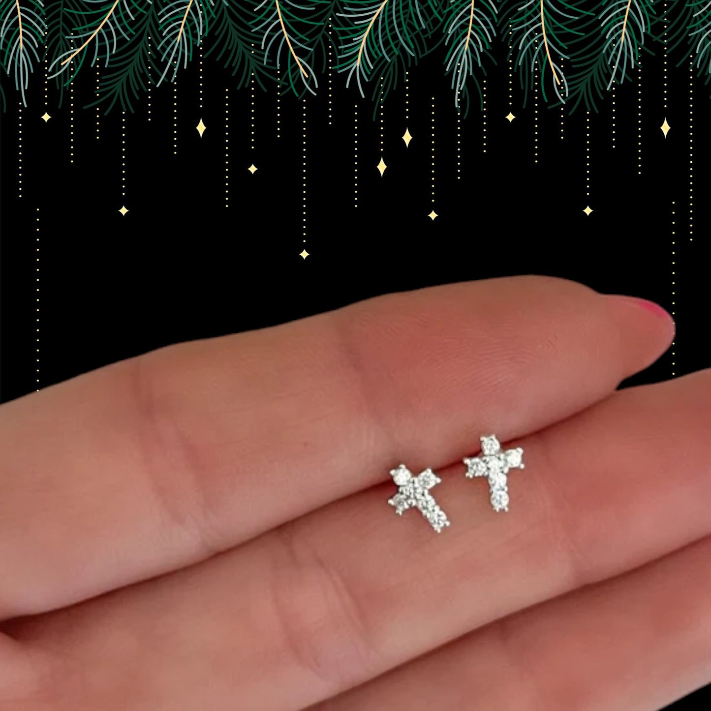 Sterling silver tiny cross earrings  | Small cross stud