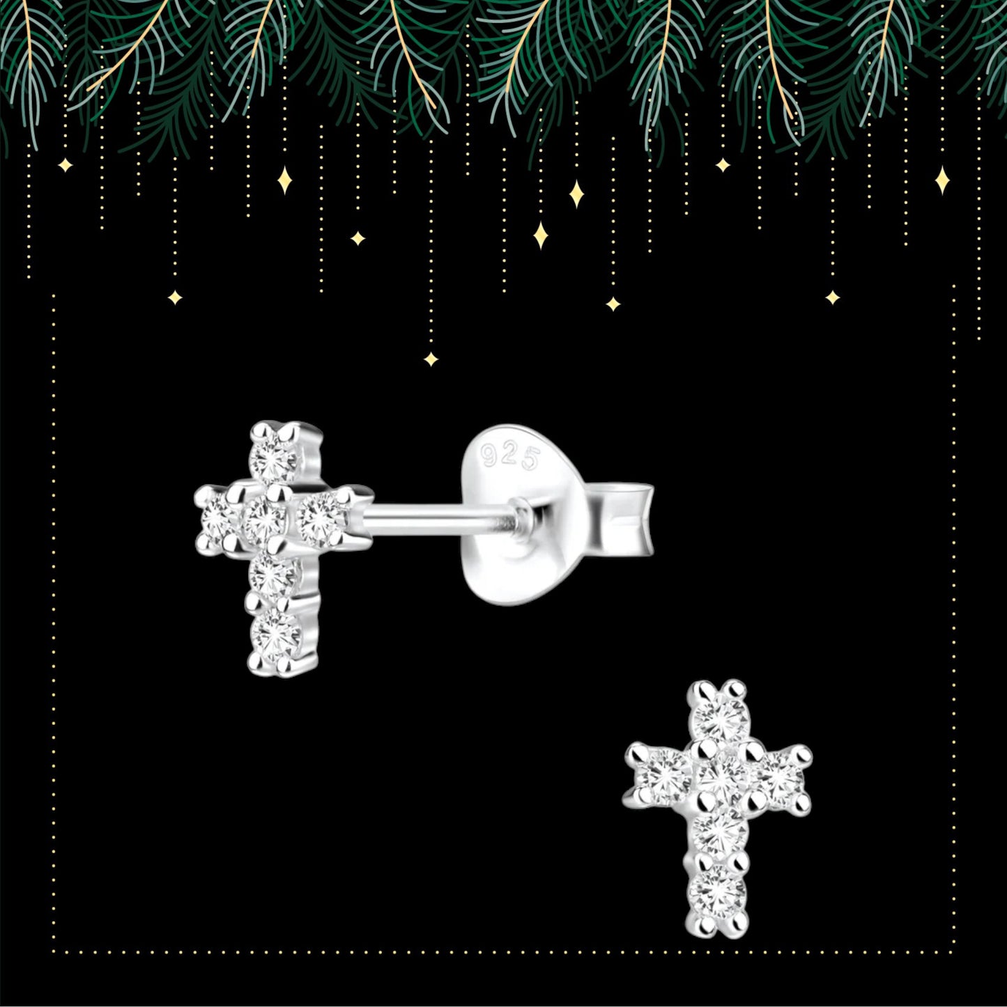 Sterling silver tiny cross earrings  | Small cross stud
