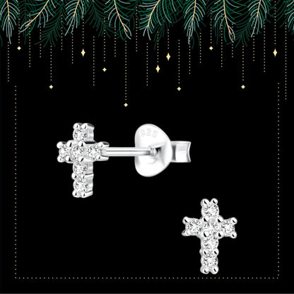 Sterling silver tiny cross earrings  | Small cross stud