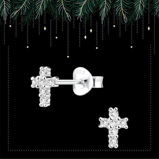 Sterling silver tiny cross earrings  | Small cross stud