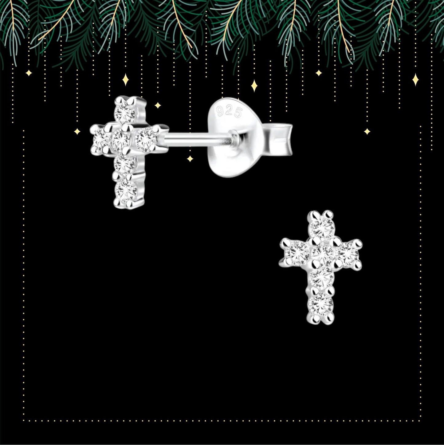 Sterling silver tiny cross earrings  | Small cross stud