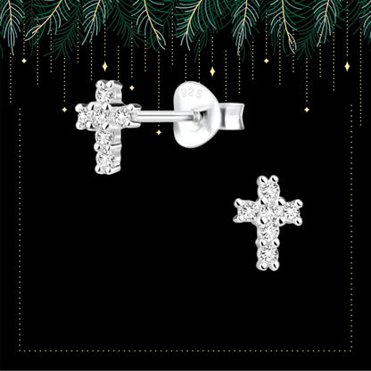 Sterling silver tiny cross earrings  | Small cross stud