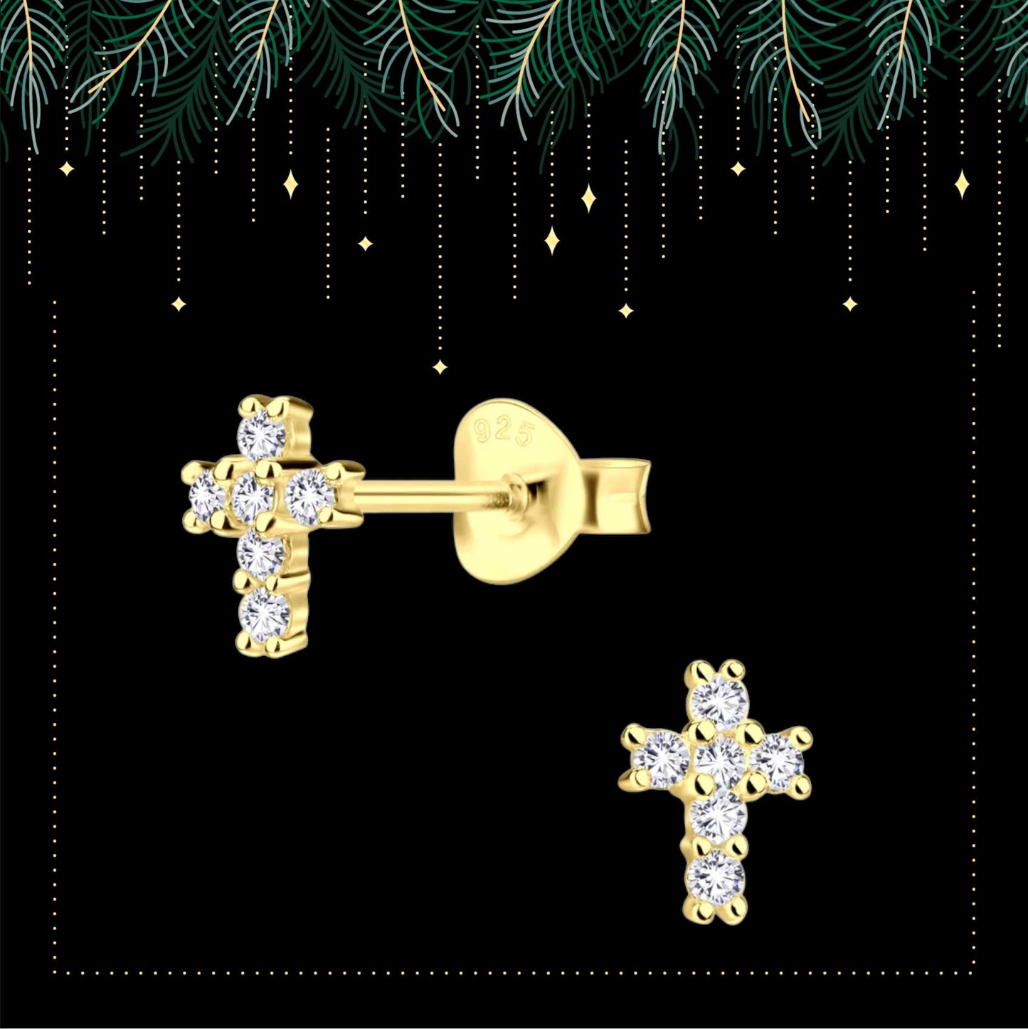 Sterling silver tiny cross earrings  | Small cross stud