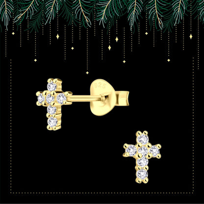 Sterling silver tiny cross earrings  | Small cross stud