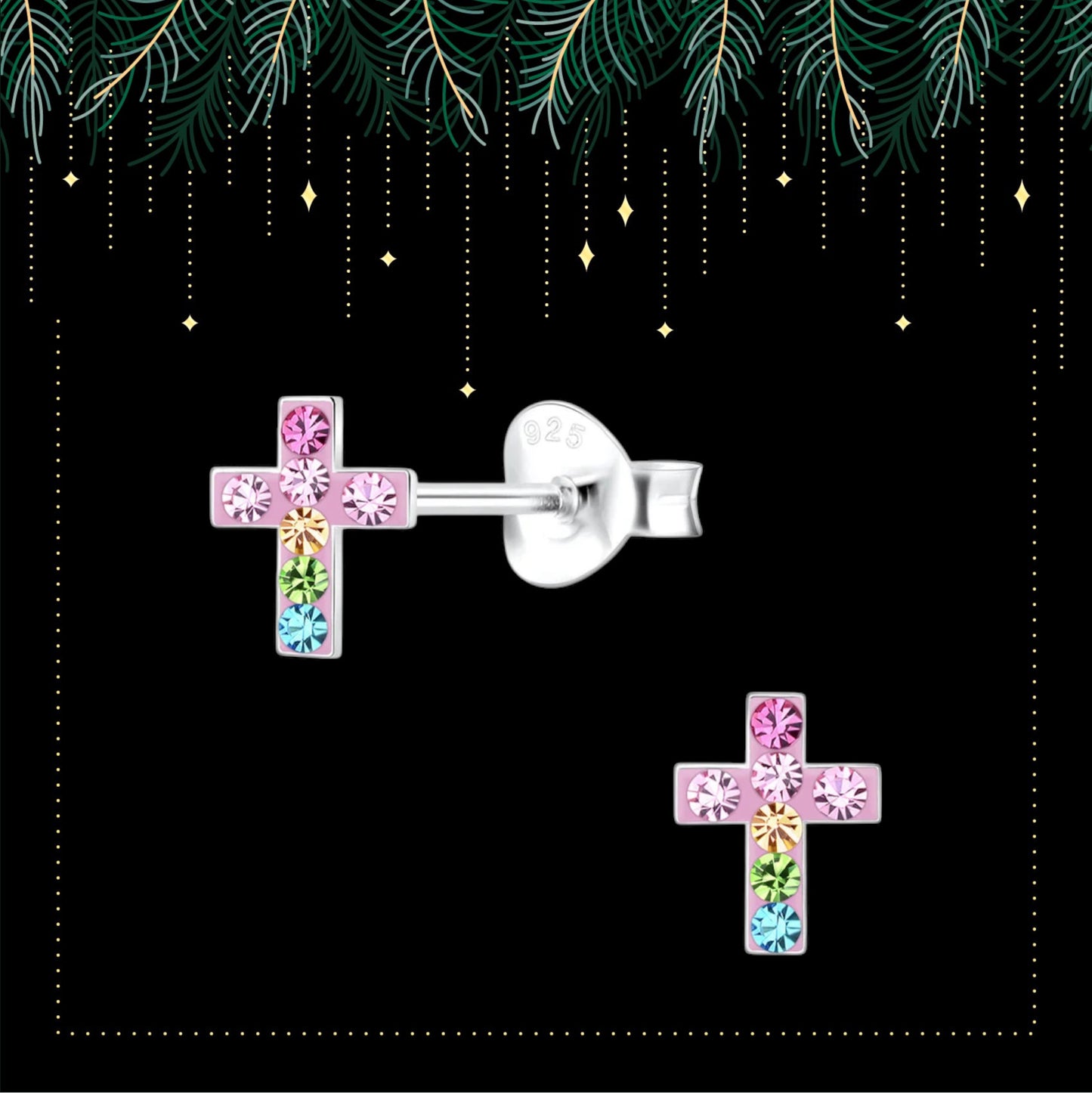 Sterling silver tiny cross earrings  | Small cross stud
