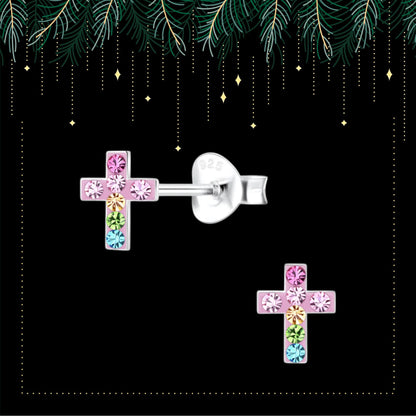 Sterling silver tiny cross earrings  | Small cross stud