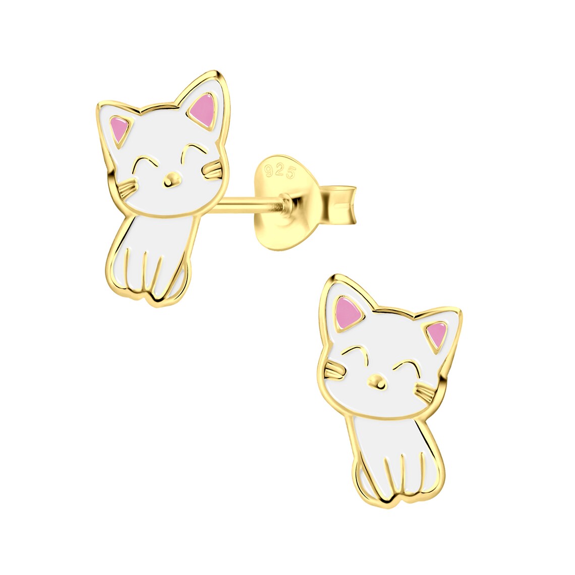 Silver Cat Ear Studs Earrings 925 Sterling Silver