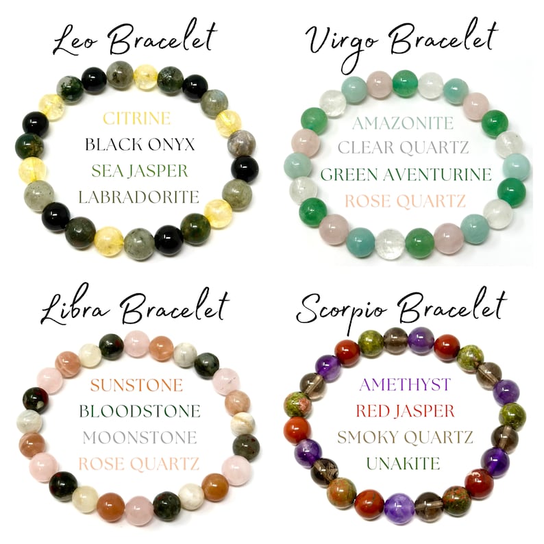Natural Zodiac Sign Gemstone Bracelet – 8mm Natural Gemstone Beads for Astrology, Energy Healing & Personal Empowerment ,Chakra Healing