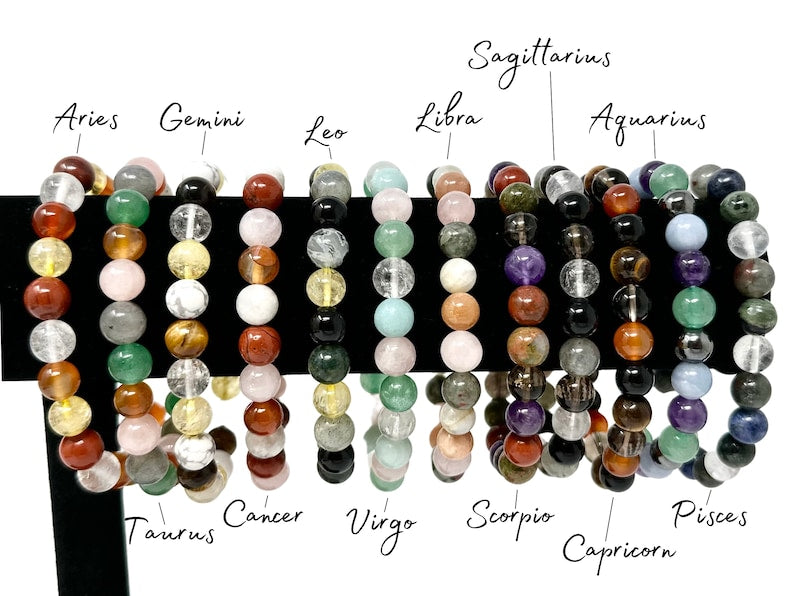 Natural Zodiac Sign Gemstone Bracelet – 8mm Natural Gemstone Beads for Astrology, Energy Healing & Personal Empowerment ,Chakra Healing