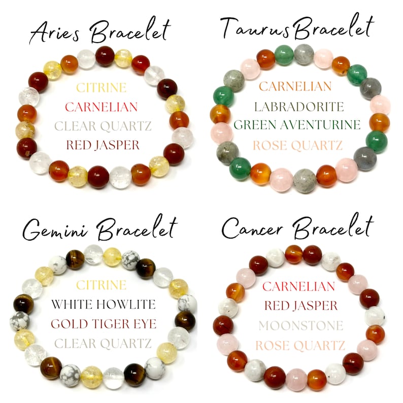 Natural Zodiac Sign Gemstone Bracelet – 8mm Natural Gemstone Beads for Astrology, Energy Healing & Personal Empowerment ,Chakra Healing