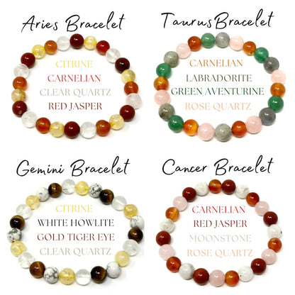Natural Zodiac Sign Gemstone Bracelet – 8mm Natural Gemstone Beads for Astrology, Energy Healing & Personal Empowerment ,Chakra Healing